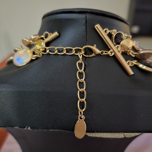 Multi-Color Crystal Statement Necklace - Vibrant Rainbow Gemstones - Picture 2 of 2